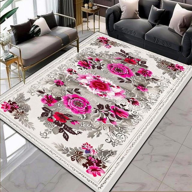 Karpetti Teppich mit Blumenmuster im europäischen Stil, mehrfarbig, B/T: 100 x 120 cm - Bild 1