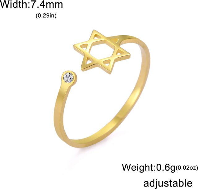 Ring Davidstern, Zirkonia, Edelstahl, Gold, Damen - Bild 1