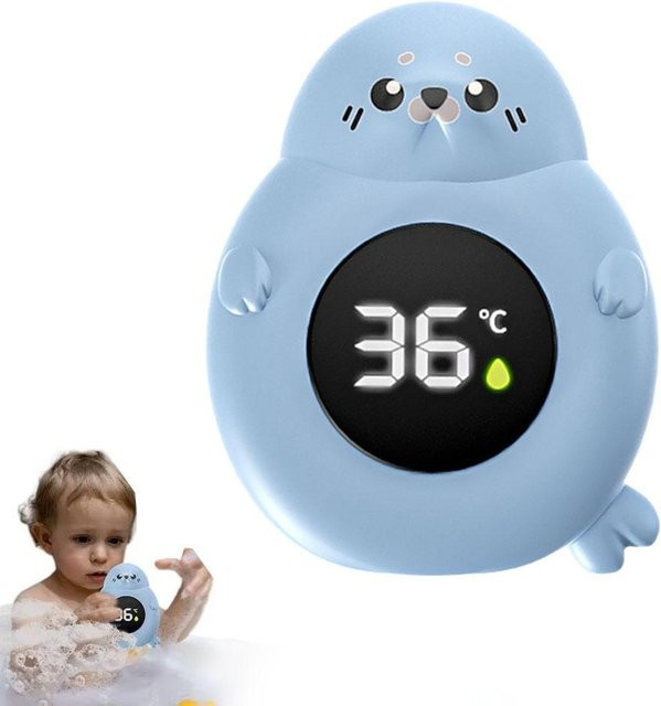 Binchi Babybadewannen-Temperaturmonitor mit LED-Anzeige und Cartoon-Motiv, digitales schwimmendes Badethermometer für Kinder in Grau - Bild 1