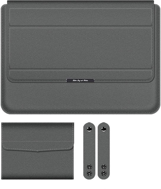 Dodocool 3 in 1 Laptop Hülle für 13/14 Zoll mit faltbarem Ständer und Handgelenkauflage, Wasserdichtes PVC, Grau - Bild 1
