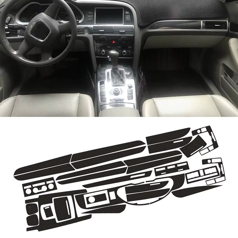 Carbon Faser Stil Vinyl Aufkleber Kit für Audi A6 C6 2005-2011 LHD in Schwarz für Getriebe Panel und Fenster Schalter - Bild 2