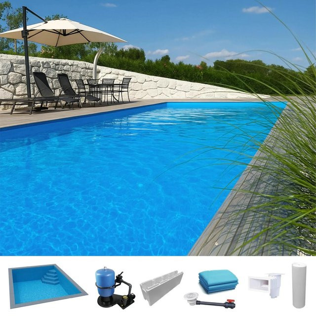 KWAD Styropor Pool Easy mit Ecktreppe Rechts in Blau und Weiß, Rechteckig, B: 8 m, T: 4 m, H: 1,5 m - Bild 1
