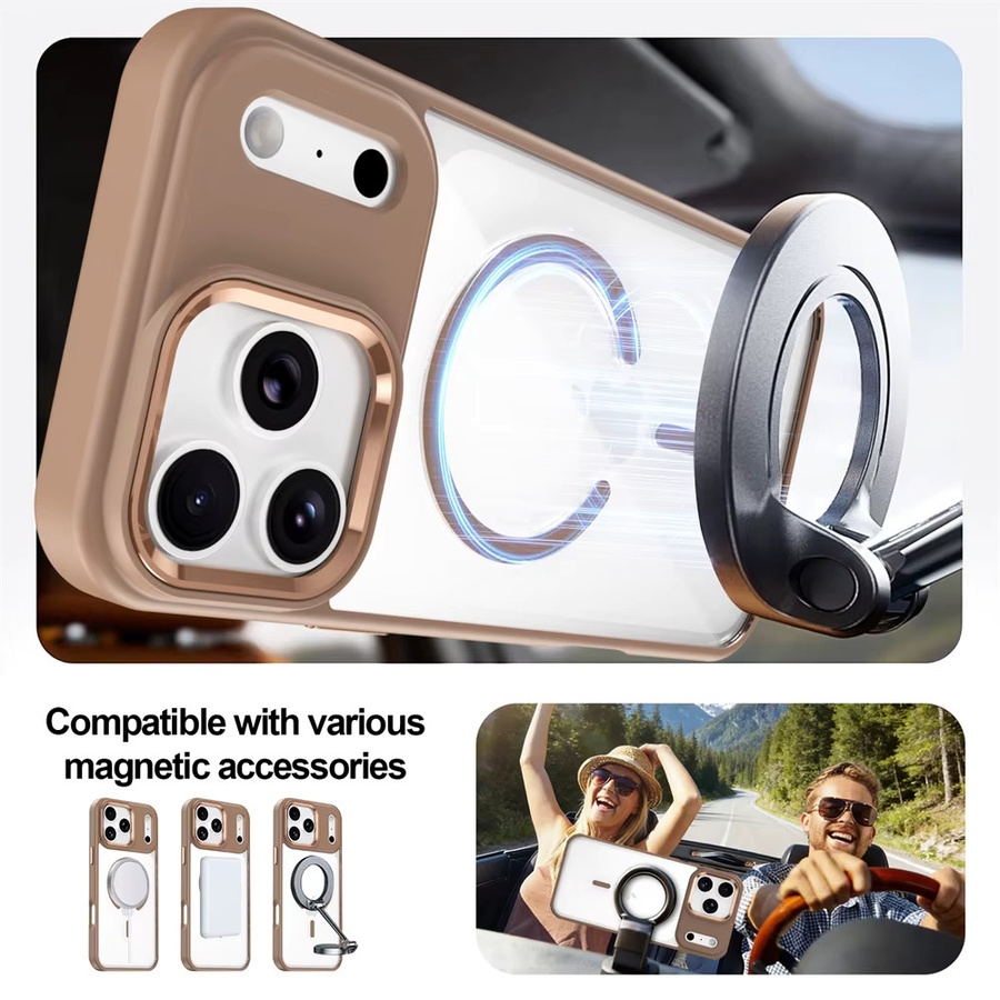 Xeber Magsafe Wireless Charge Case für iPhone 17 Pro Max, Air, 16 Plus, 15, 14, 13 – Stoßfeste Acryl Hülle, Transparent mit Gold-Akzenten - Bild 2