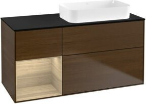 V&B Waschtischunterschrank Finion mit Wandbeleuchtung, Nussbaumfurnier, Braun, B/T/H: 120 x 60 cm - Bild 1