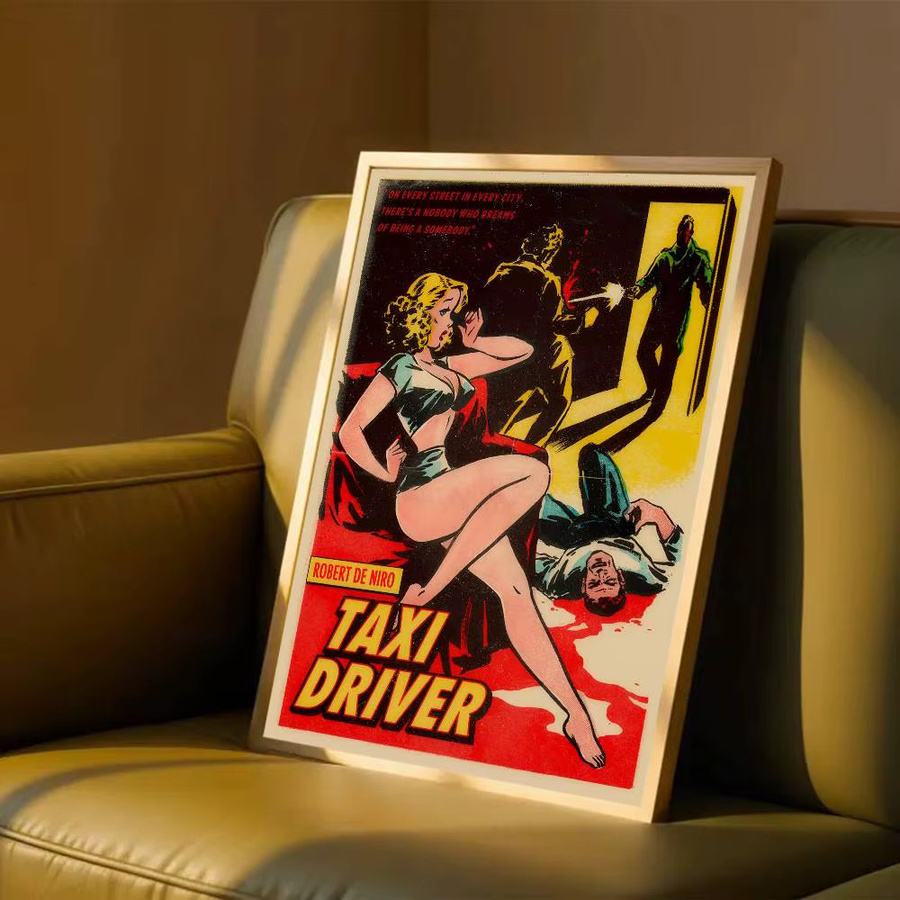 Taxi Driver Retro Whitepaper-Poster als wasserfester Papieraufkleber in Weiß für ästhetische Wandgestaltung - Bild 5