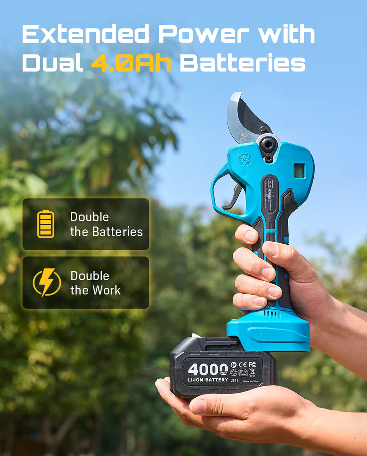 Seesii Elektrische Astschere mit 50mm SK5 Bypass-Klingen, 2 Gänge, Blau, für Makita LXT Akku mit LCD-Display - Bild 5