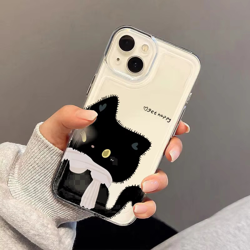 Transparente Handyhülle mit Cartoon Schwarz Weiß Katzen Paar für Apple iPhone 16 15 14 13 12 11 Pro Max Plus Mini SE 7 8 XR XS - Bild 4