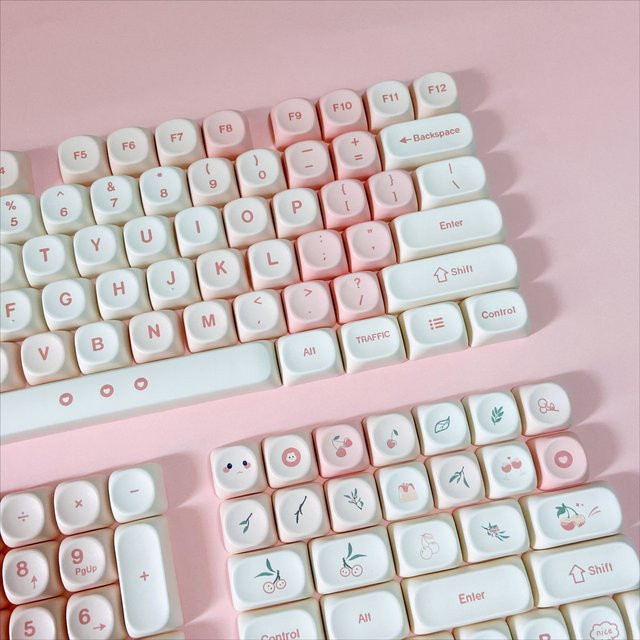 Pink Cherry PBT-Tastenkappen im MOA-Profil für mechanische Tastaturen, Farbe: Pink - Bild 1