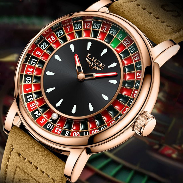 LIGE Armbanduhr Quarz, Leder, Schwarz, Roségold, Herren - Bild 1