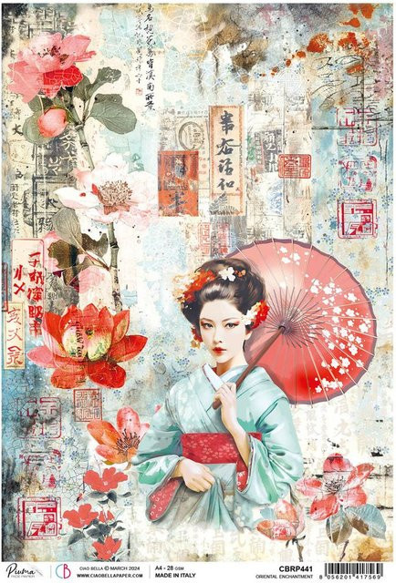 Motiv-Strohseide Ciao Bella Land of the Rising Sun Geisha in Multicolor, Format A4 - Bild 1