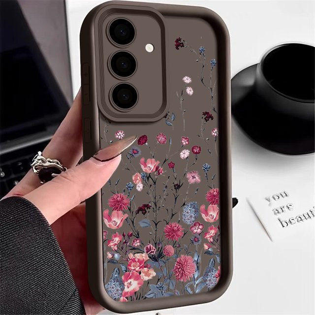 Retro Blumen Silikon Soft Cover für Samsung Galaxy S24 S25 S23 S22 Ultra Plus A14 A15 A56 A55 A34 A54 A53 A26 A36 in Rot - Bild 1