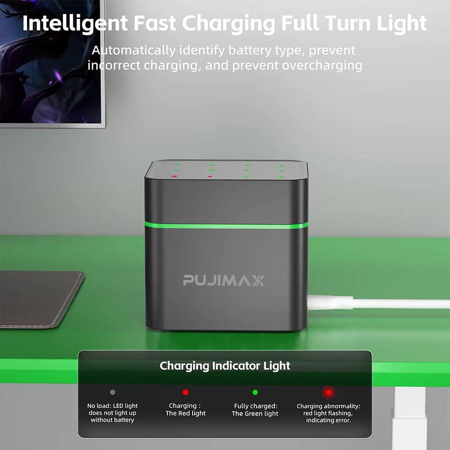 PUJIMAX AA Wiederaufladbares Ladegehäuse für 1,5V Lithium-Batterien, Konstantspannungs-Ladegerät, Schwarz - Bild 2