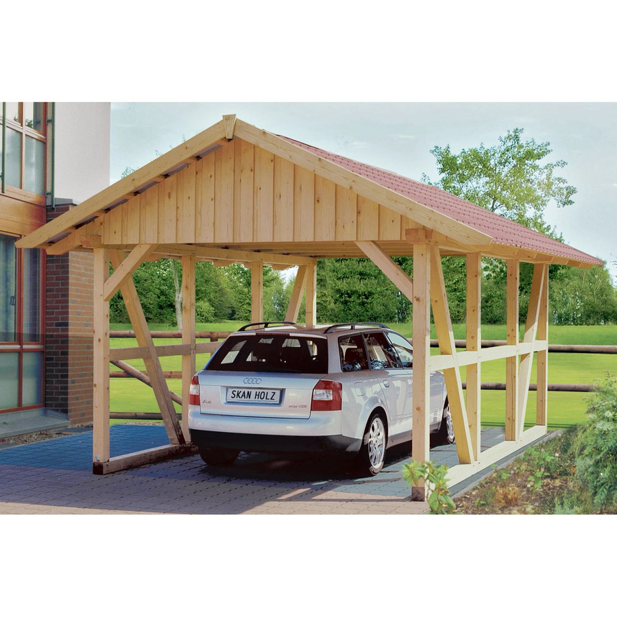 Skan Holz Fachwerk Einzelcarport Schwarzwald aus Nadelholz in Braun, B/T: 424 x 600 cm - Bild 2