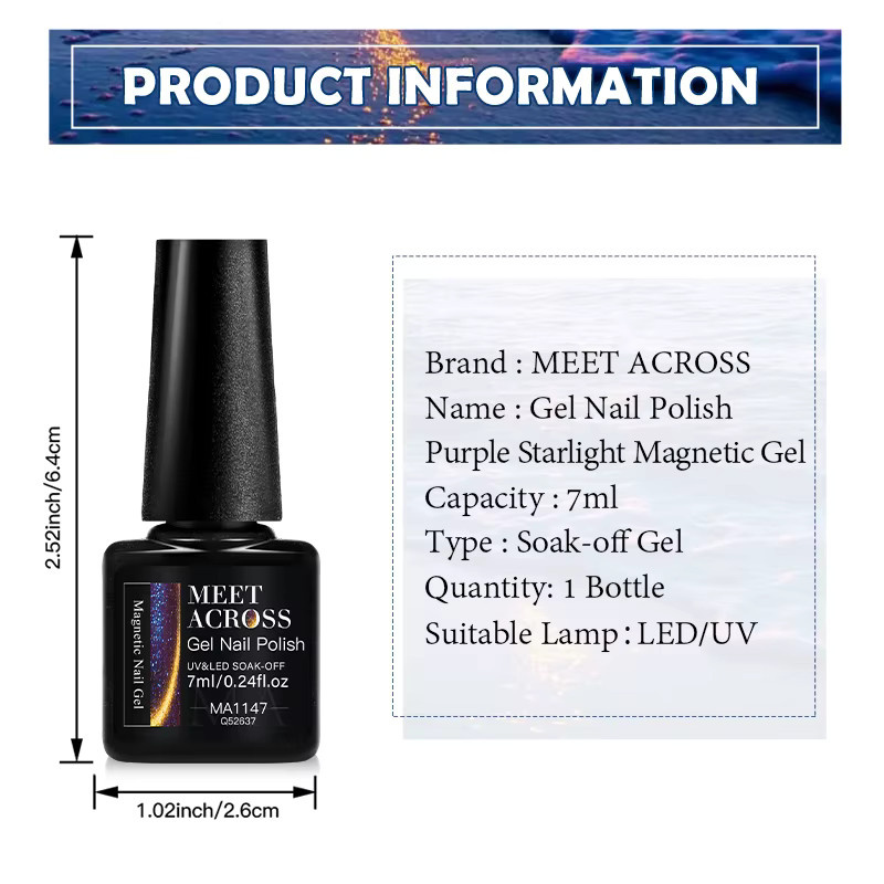 MEET ACROSS Lila Starlight Magnetischer Gel-Nagellack, Metallic, 7 ml - Bild 6