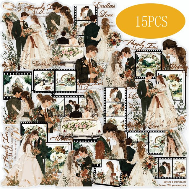 Etori Life 15-teiliges Set ewige Hochzeitsszenen-Aufkleber in Multicolour für Scrapbooking, DIY-Bastelarbeiten und Dekoration von Laptops, Handys oder Fotoalben - Bild 1