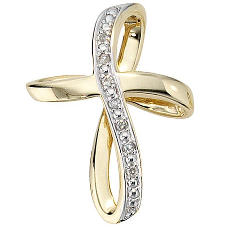 Colfem Anhänger Kreuz, 585 Gelbgold, 7 Diamanten, Brillanten, Unisex - Bild 1