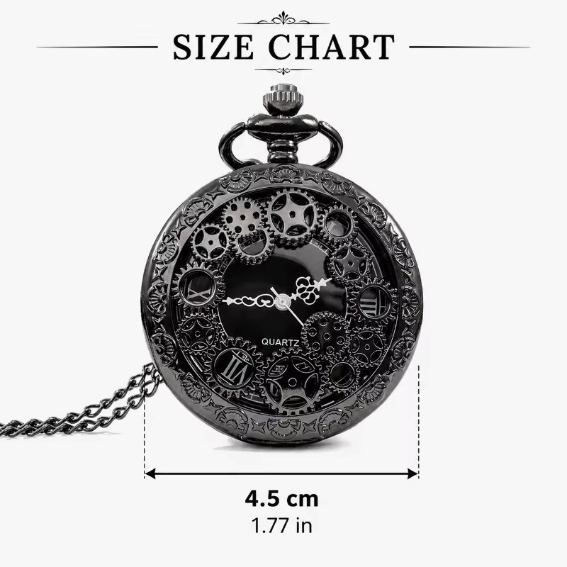 JBAILI Halskette mit Taschenuhr-Anhänger, Kupfer, Schwarz, Quarz, Unisex - Bild 4
