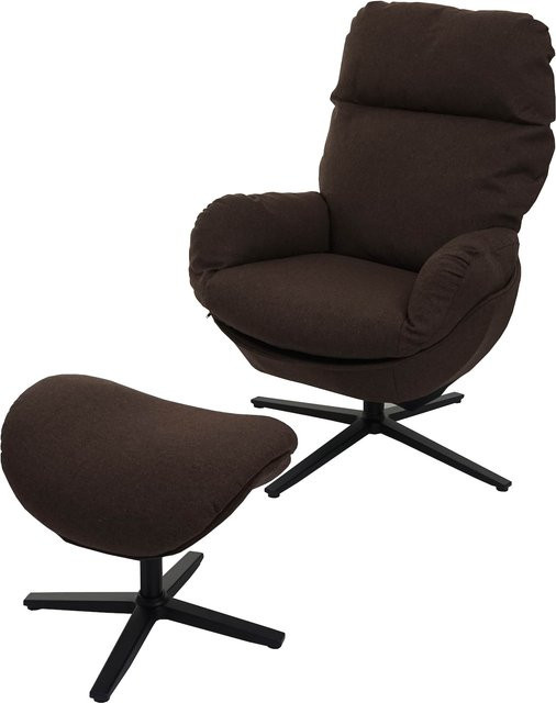 MCW Relaxsessel mit Hocker L12, drehbarer Fernsehsessel mit Wippfunktion in Braun, Stoff und Metall - Bild 1