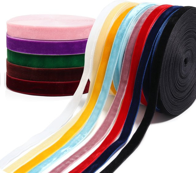 Samtband mit einseitiger Beflockung für DIY-Geschenke und Kleidung, 10 Yards pro Rolle, Pink und Multicolour - Bild 1