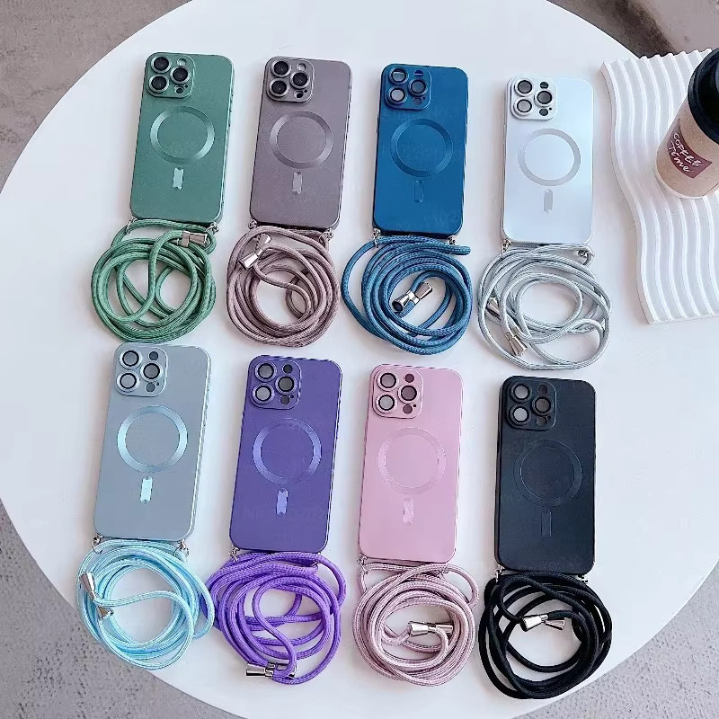 Hautfreundliche magnetische Schutzhülle für Apple iPhone mit verstellbarem Umhängeband und Stoßfestem Kameraobjektivschutz in Blau - Bild 1