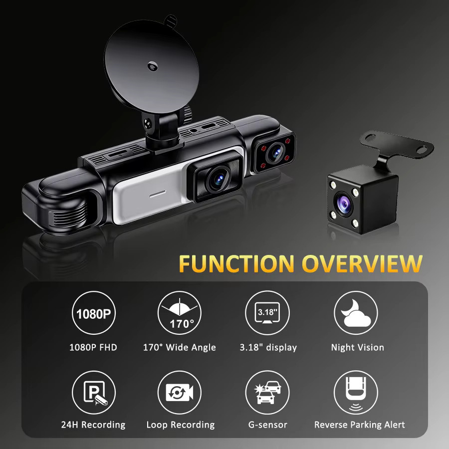 Etymoofox 4-Kanal WLAN-Dashcam in Schwarz mit 360° DVR-Funktion, APP-Steuerung, 24H Parkmodus und IR-Nachtsicht - Bild 3