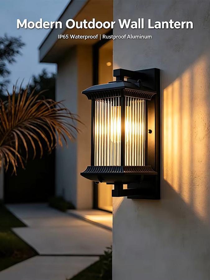 MING&BEN Moderne LED Außenwandleuchte aus Aluminium in Schwarz mit transparentem Glas für Garten und Balkon - Bild 7