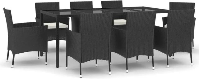 vidaXL 9-teilige Garten-Essgruppe aus Poly Rattan mit Kissen in Schwarz und Cremeweiß - Bild 1