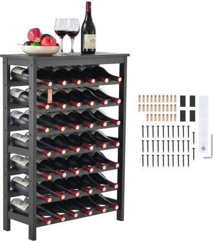 VEVOR Weinregal aus Bambusholz für 42 Flaschen, 7-stufiges freistehendes Flaschenregal mit Wave Design, Schwarz - Bild 1
