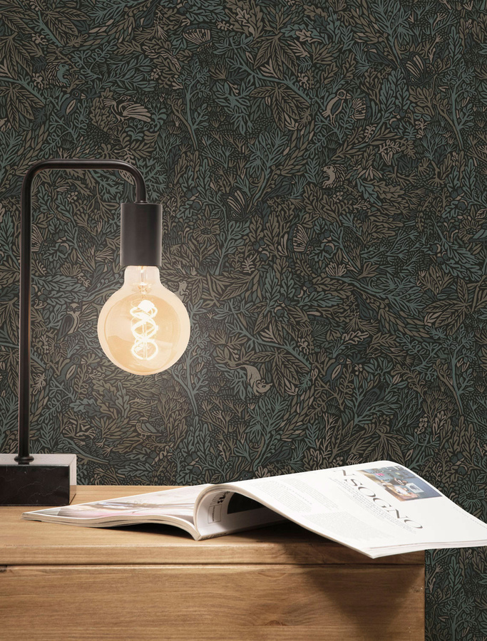 KEK Amsterdam Mural Wallpaper Rieder 3 - FR-018, Florales Design im Art Nouveau Stil, Farben: Grün, Schwarz, Blau, Braun, Höhe: 280 cm - Bild 1