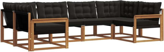 vidaXL Outdoor-Sofagarnitur 6-teilig L-Form aus Akazienholz und Textilene in Schwarz und Natur mit Kissen - Bild 1