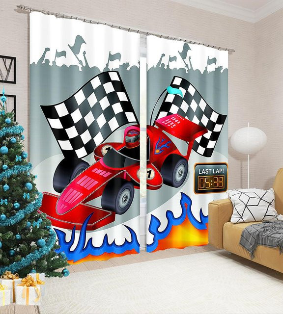 Yiran Furniture Cartoon Rennsportwagen Fenster Vorhänge für Jungen Schlafzimmer, 2er Set, Mehrfarbig, Breite: 70 cm, Höhe: 185 cm - Bild 1