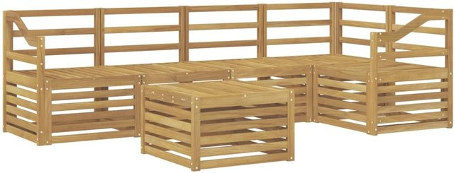 vidaXL Outdoor-Sofagarnitur aus Akazienholz in Weiß, 6-teiliges L-Shape Set mit Tisch und Polstern, B/T/H: 59 x 59 x 37 cm - Bild 1