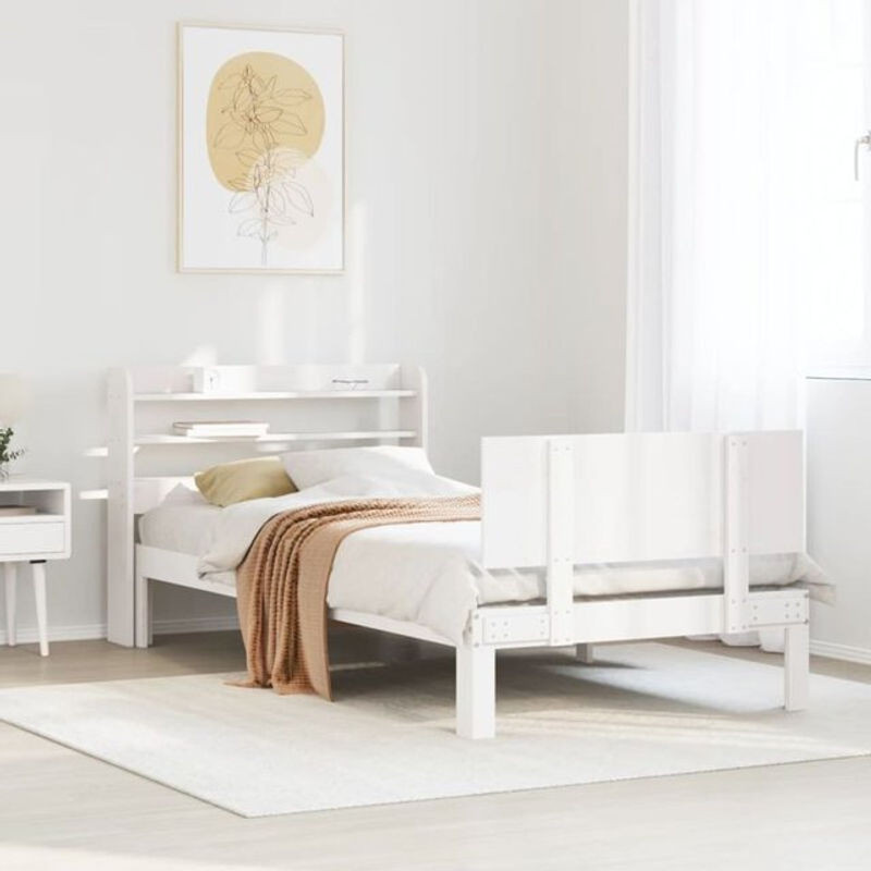 Vidaxl Massivholzbett aus Kiefer mit Kopfteil in Weiß, B/T/H: 90 x 200 cm - Bild 1