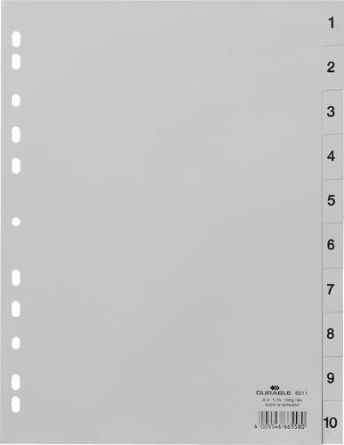 Durable Register DIN A4 aus Polypropylen mit 10 Zahlenregisterblättern 1-10 in Grau - Bild 1