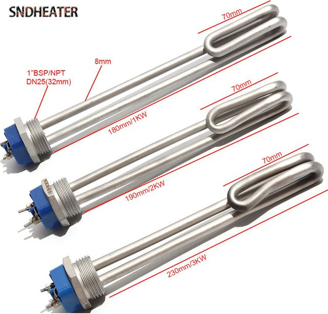 SNDHEATER Rohrheizkörper Tauchwasser-Heizelement mit blauer Abdeckung DN25/G1 BSP Gewinde - Bild 1