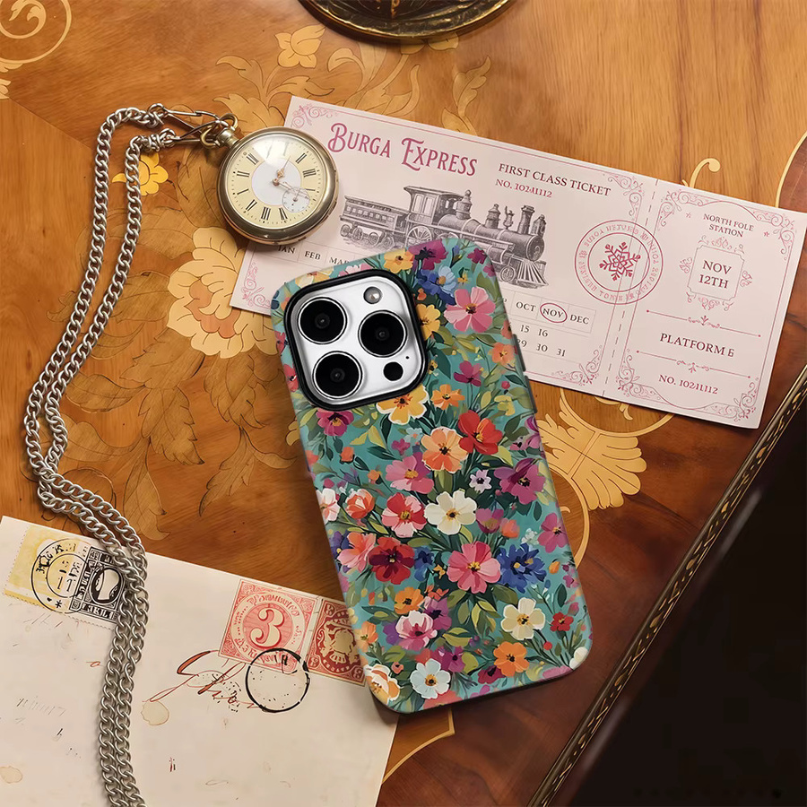 Potdemiel Handyhülle mit Aquarell-Wildblumengarten für iPhone 11 bis iPhone 17 Pro Max Plus, doppelschichtige Rückabdeckung, mehrfarbig - Bild 4