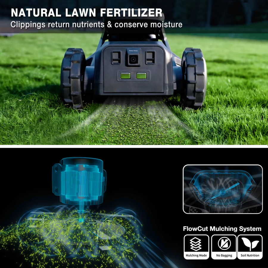 Airseekers Tron Roboter-Rasenmäher mit APP-Steuerung, RuggedRide All-Terrain-Design, 65% Steigfähigkeit, AirVision AI + RTK, Schwarz - Bild 2