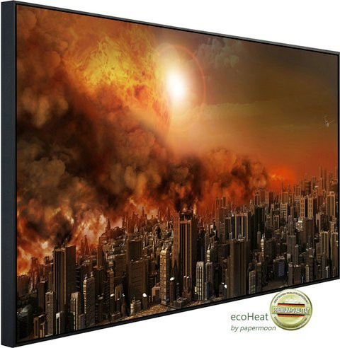 papermoon Infrarotheizung EcoHeat Apokalyptischer Stadtfeuersturm in Bunt mit Matt-Effekt, App-Steuerung und Überhitzungsschutz - Bild 1