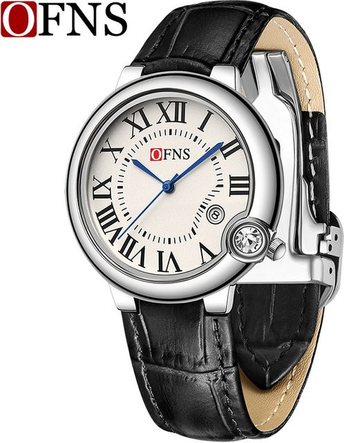 OFNS Armbanduhr Paar, Quarz, Edelstahl, Leder, Weiß, Unisex - Bild 1