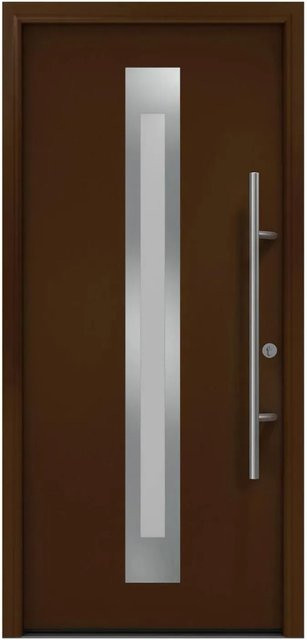 EcoStar Haustür Isopro Secur IPS 770S Terrabraun mit Glaseinsatz, RC2, B: 110 cm, H: 210 cm, DIN Rechtsöffnung - Bild 1