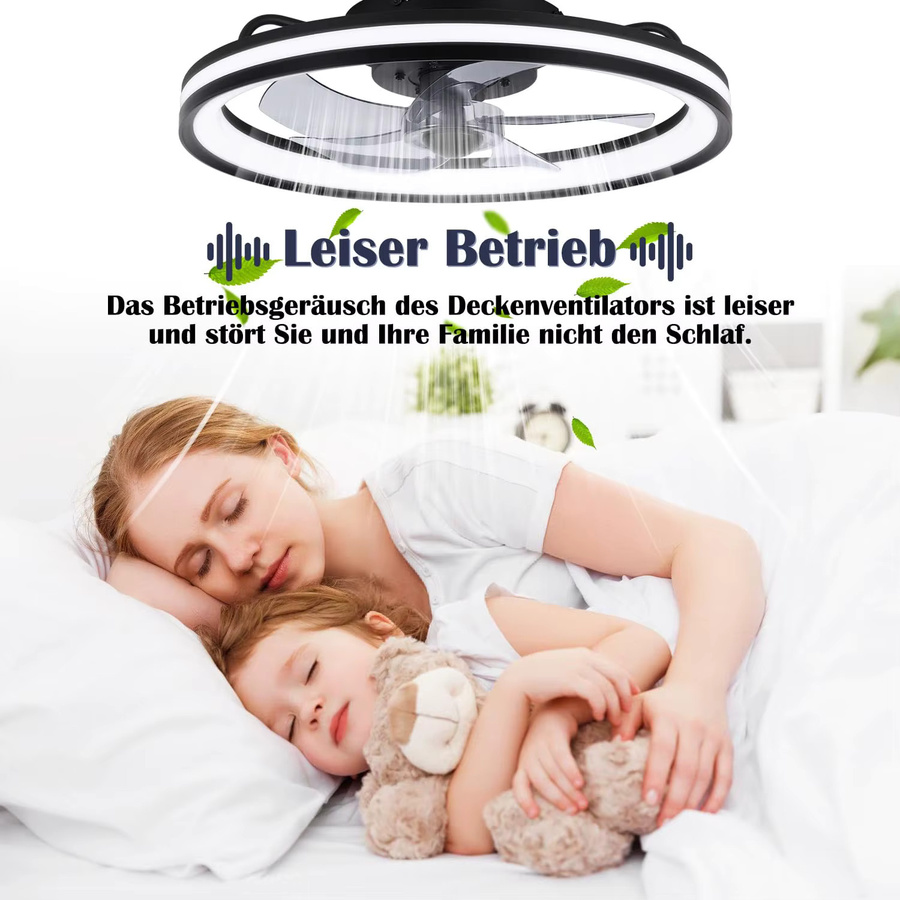 Tetipa Deckenventilator mit LED-Beleuchtung und Fernbedienung in Schwarz, Smart Home Integration, 3 Farbtemperatur-Einstellungen und Timer, Durchmesser: 50 cm - Bild 5