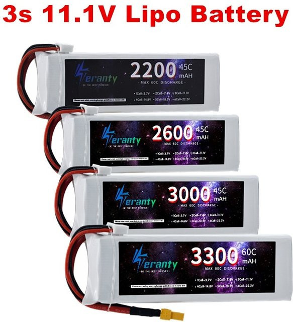 2 Stück TERFPV Li-Ion Akku Pack mit XT60 Stecker für RC Auto und FPV Drohne, 11,1V, 2200mAh, Farbe: Weiß - Bild 1