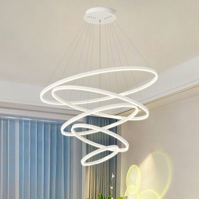 Savenmade Moderne Smart-Ring Pendelleuchte in Weiß aus Metall für Wohnzimmer, Esszimmer und Treppenhäuser - Bild 1