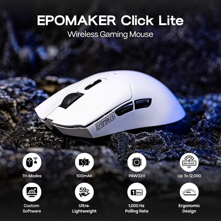 EPOMAKER Click Lite Tri-Mode kabellose ergonomische Gaming-Maus mit PAW3311-Sensor und bis zu 24.000 DPI in Schwarz oder Weiß - Bild 2
