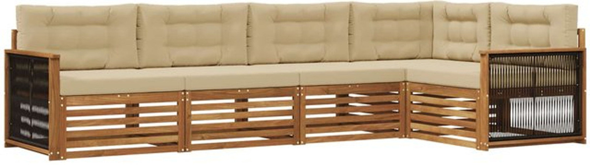 vidaXL Outdoor-Sofagarnitur aus Akazie mit Kissen, 5-teiliges Loungemöbel-Set in Natur und Beige - Bild 1