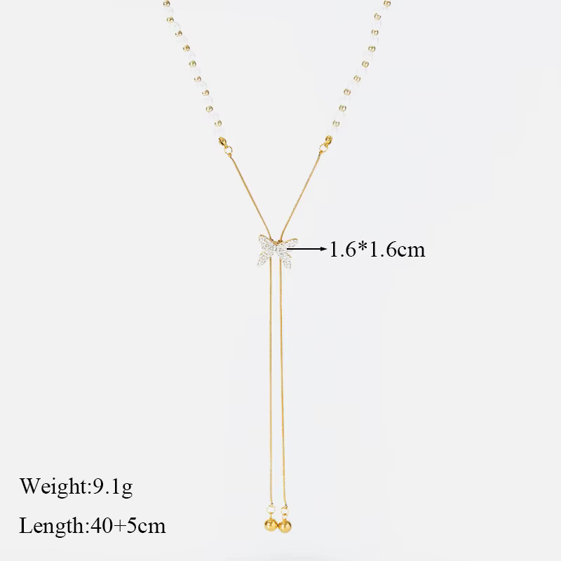 Eilieck Halskette Edelstahl, Schmetterling, Perle, Gold, Damen - Bild 2