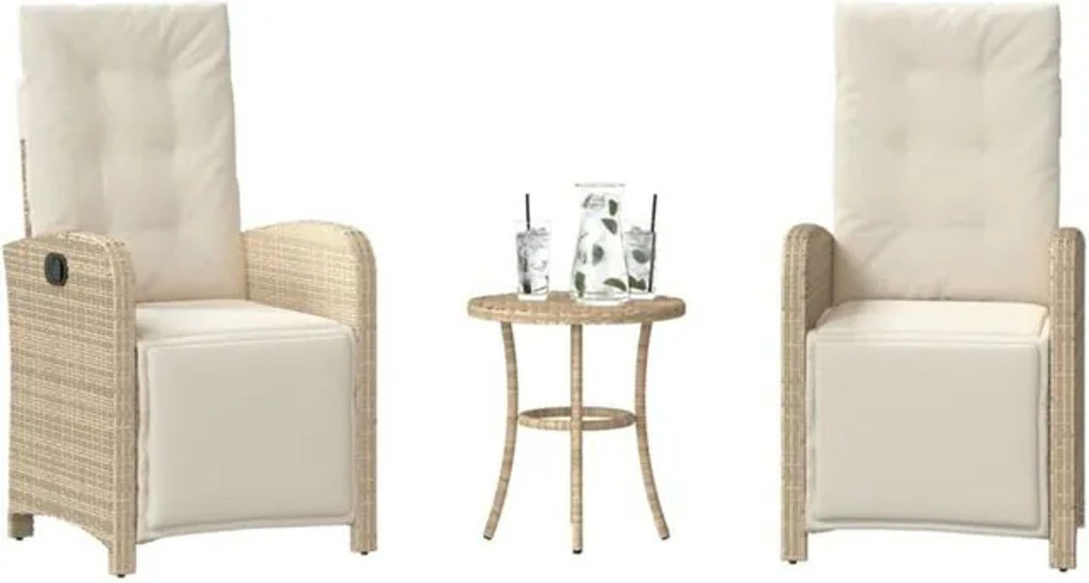 Vidaxl 3-teiliges Bistro-Gartenmöbel-Set aus Polyrattan mit Kissen in Beige - Bild 1