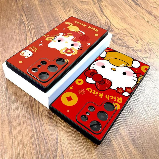 Sanrio Hello Kitty Neujahr Soft Back Phone Cover für Samsung Galaxy S25 Ultra S24 Plus S23 FE S22 S21 S20 und weitere Modelle in Rot - Bild 1
