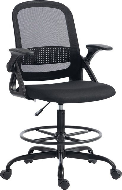 HOMCOM Ergonomischer Bürostuhl in Grau mit klappbaren Armlehnen, Fußstütze und Rollen für Home-Office und Studium - Bild 1