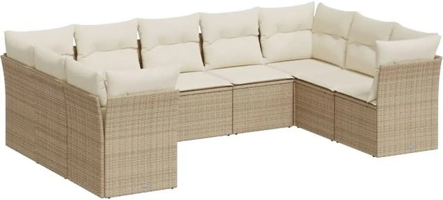 vidaXL 9-tlg. Garten-Sofagarnitur aus Poly-Rattan in Beige mit Kissen und UV-beständigem Polyester - Bild 1